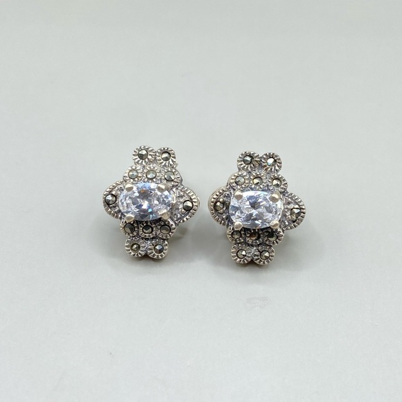 Vintage Jewelry - Vintage Cubic Zirconia Marcasite Earrings
